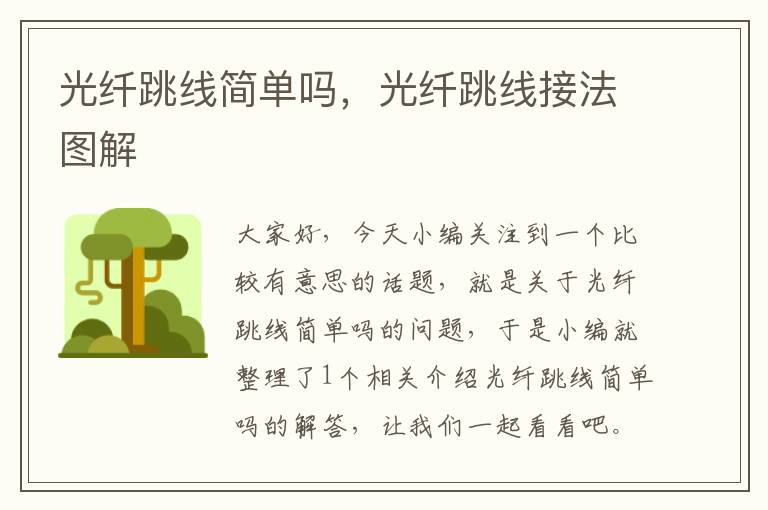 光纤跳线简单吗,光纤跳线接法图解