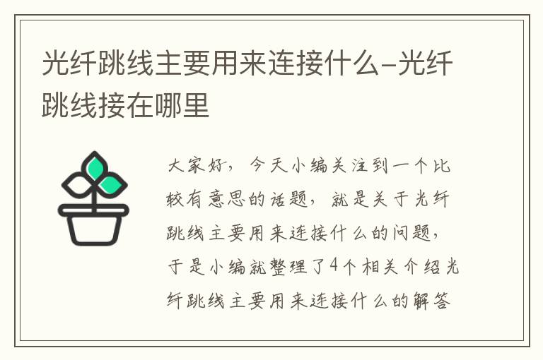 光纤跳线主要用来连接什么-光纤跳线接在哪里