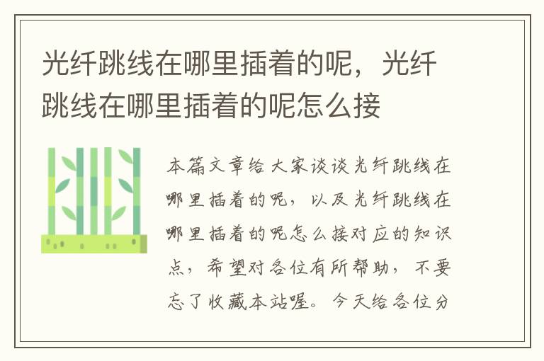 光纤跳线在哪里插着的呢,光纤跳线在哪里插着的呢怎么接