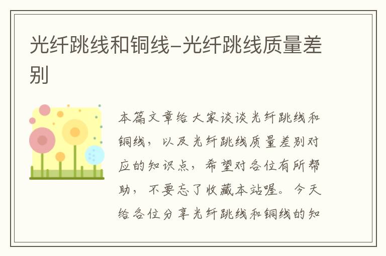 光纤跳线和铜线-光纤跳线质量差别