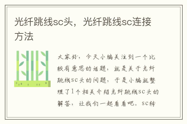 光纤跳线sc头,光纤跳线sc连接方法