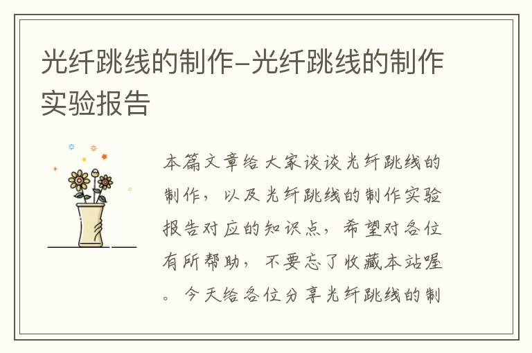 光纤跳线的制作-光纤跳线的制作实验报告