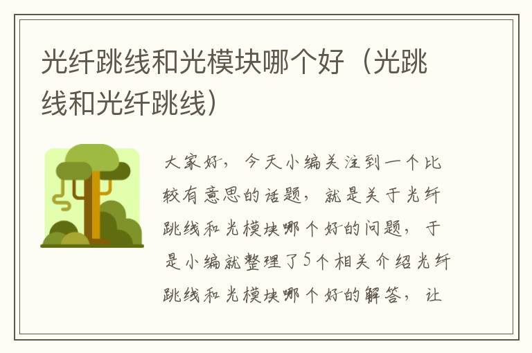 光纤跳线和光模块哪个好(光跳线和光纤跳线)