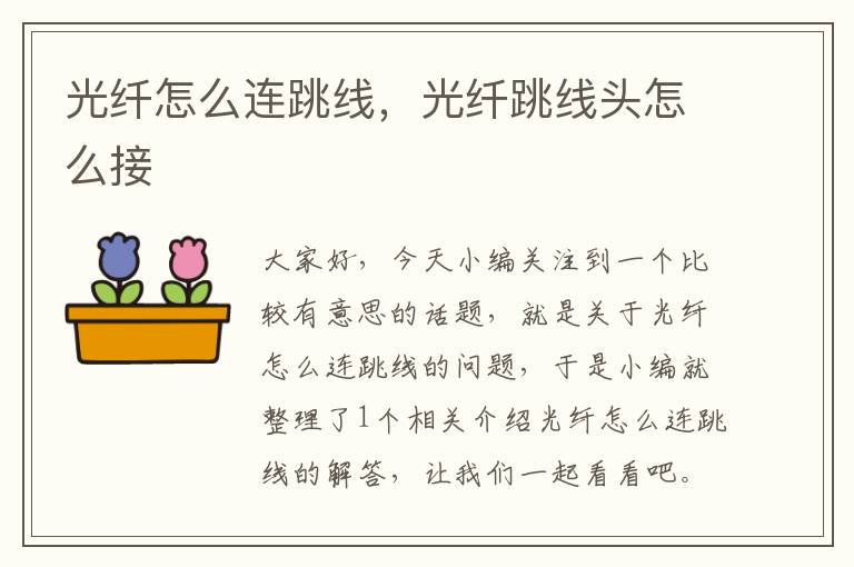 光纤怎么连跳线,光纤跳线头怎么接
