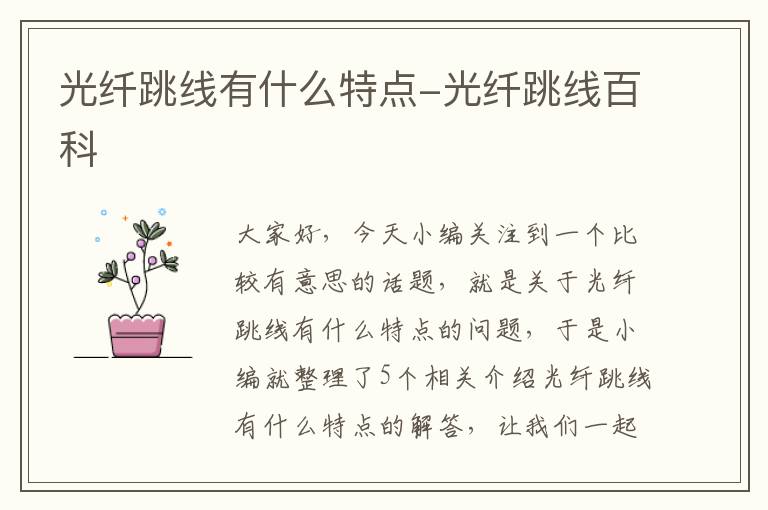 光纤跳线有什么特点-光纤跳线百科