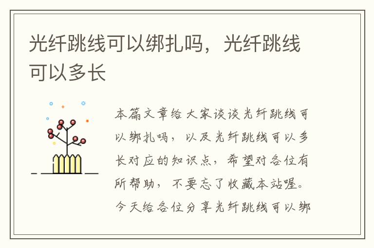 光纤跳线可以绑扎吗,光纤跳线可以多长