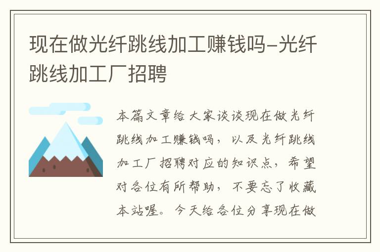 现在做光纤跳线加工赚钱吗-光纤跳线加工厂招聘