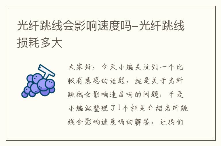 光纤跳线会影响速度吗-光纤跳线损耗多大