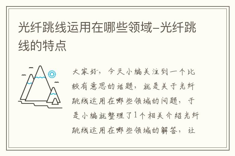 光纤跳线运用在哪些领域-光纤跳线的特点