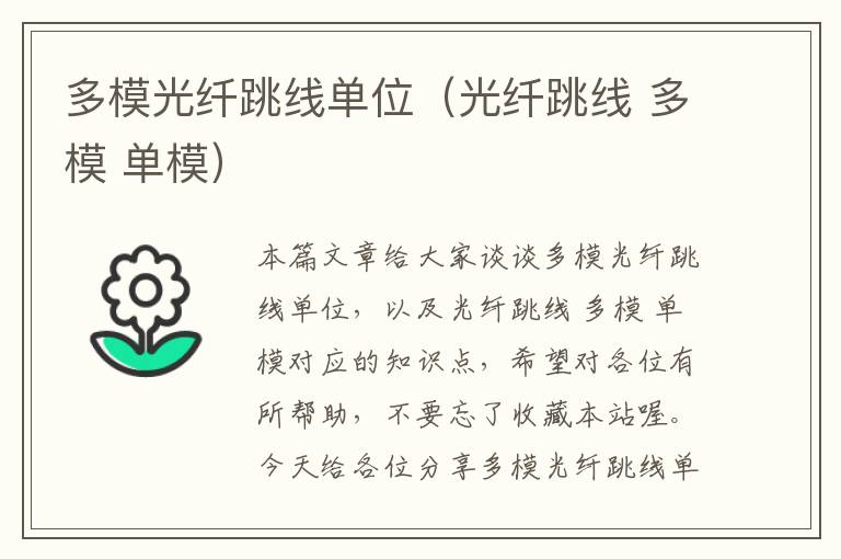 多模光纤跳线单位(光纤跳线 多模 单模)
