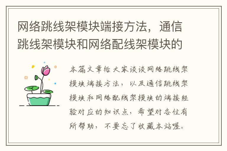 网络跳线架模块端接方法,通信跳线架模块和网络配线架模块的端接经验