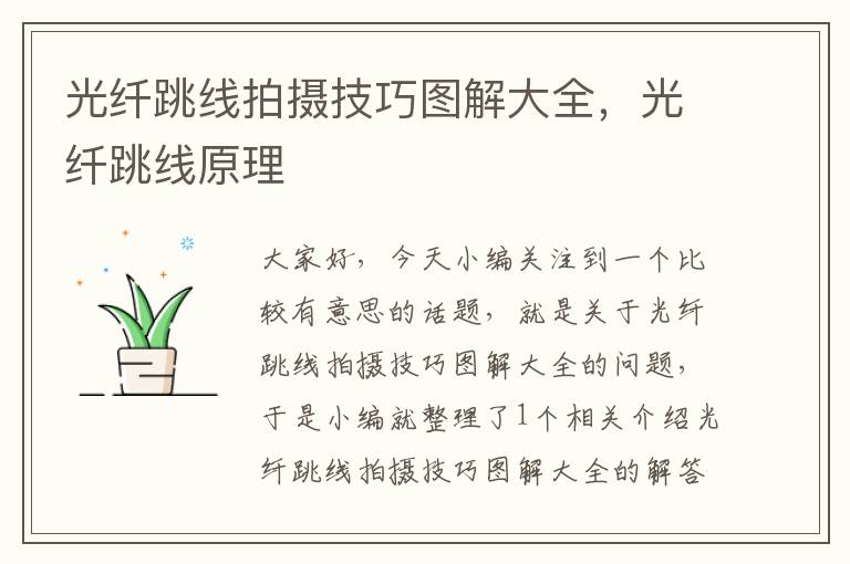 光纤跳线拍摄技巧图解大全,光纤跳线原理