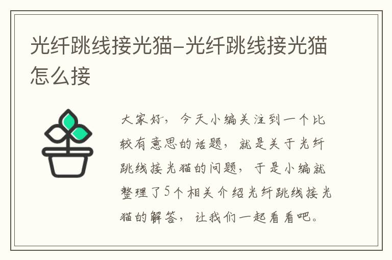 光纤跳线接光猫-光纤跳线接光猫怎么接