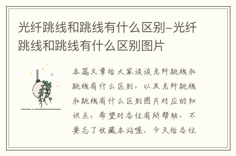 光纤跳线和跳线有什么区别-光纤跳线和跳线有什么区别图片