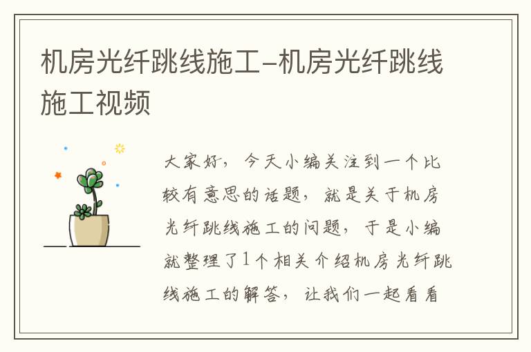 机房光纤跳线施工-机房光纤跳线施工视频