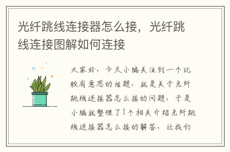 光纤跳线连接器怎么接,光纤跳线连接图解如何连接