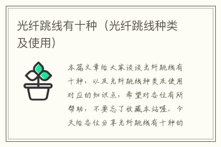 光纤跳线有十种(光纤跳线种类及使用)