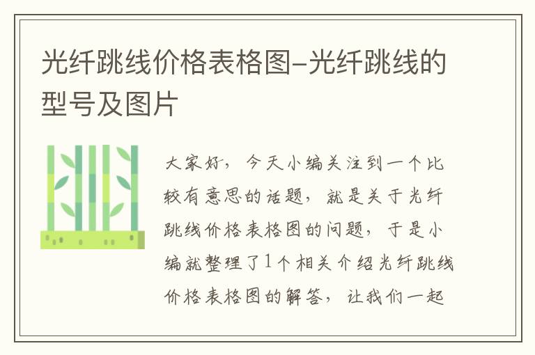 光纤跳线价格表格图-光纤跳线的型号及图片