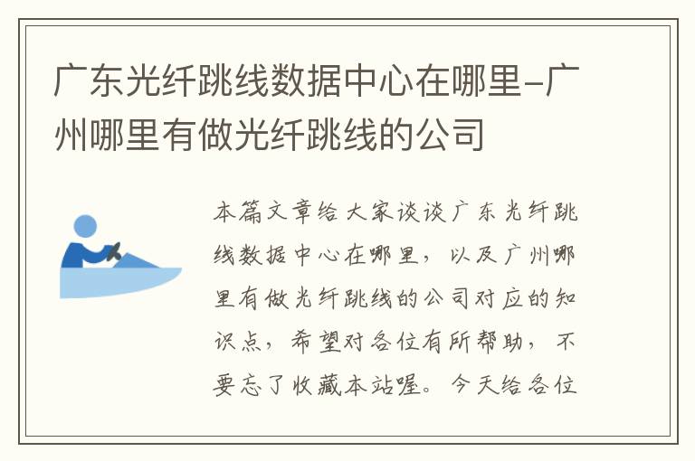广东光纤跳线数据中心在哪里-广州哪里有做光纤跳线的公司