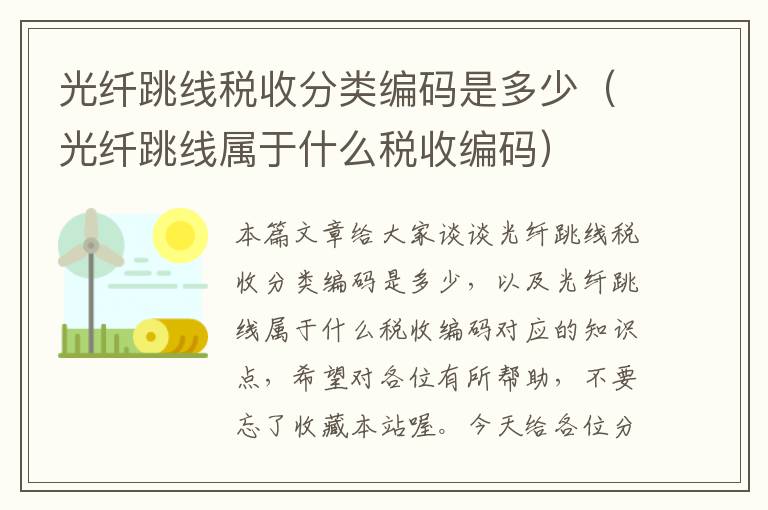 光纤跳线税收分类编码是多少(光纤跳线属于什么税收编码)