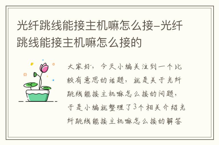 光纤跳线能接主机嘛怎么接-光纤跳线能接主机嘛怎么接的