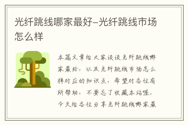 光纤跳线哪家最好-光纤跳线市场怎么样
