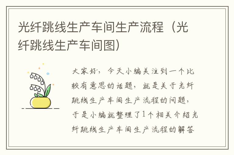 光纤跳线生产车间生产流程(光纤跳线生产车间图)