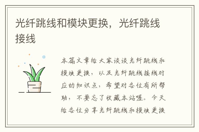 光纤跳线和模块更换,光纤跳线接线