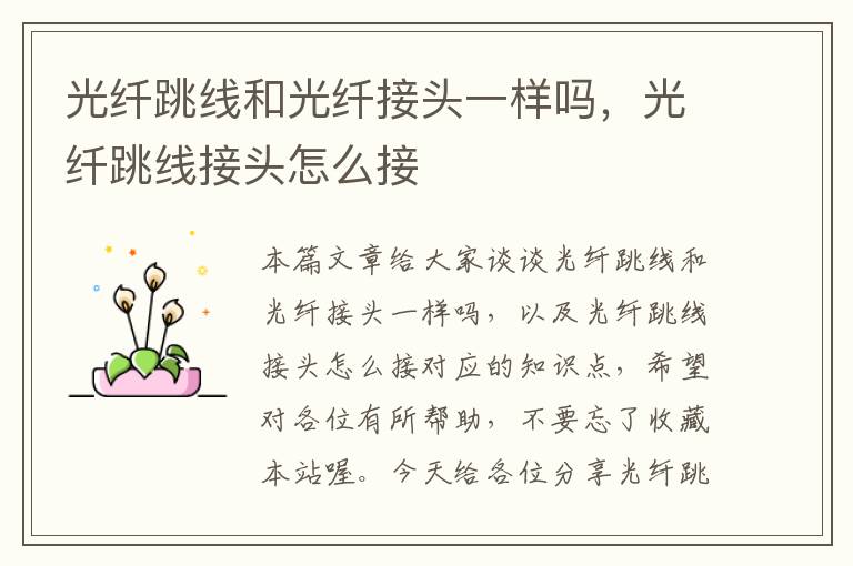 光纤跳线和光纤接头一样吗,光纤跳线接头怎么接