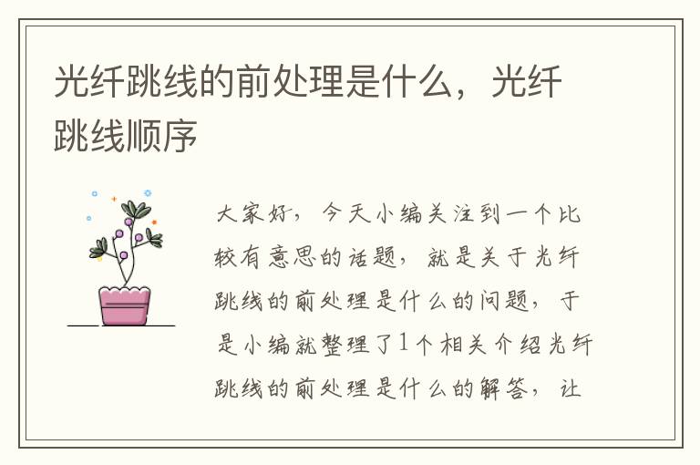 光纤跳线的前处理是什么,光纤跳线顺序