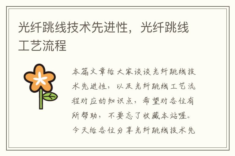光纤跳线技术先进性,光纤跳线工艺流程