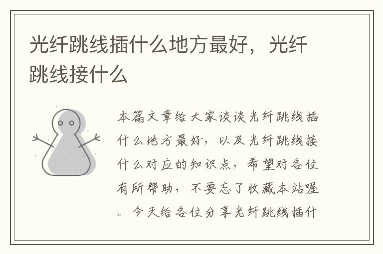 光纤跳线插什么地方最好,光纤跳线接什么