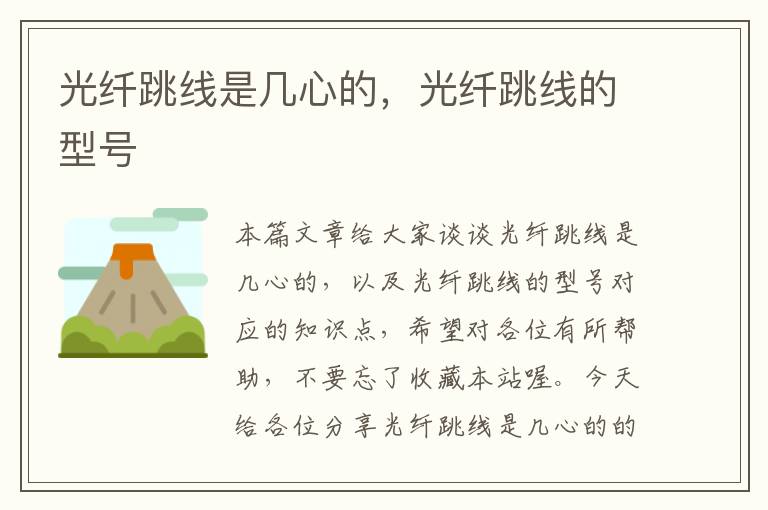 光纤跳线是几心的,光纤跳线的型号