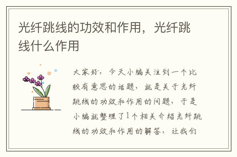 光纤跳线的功效和作用,光纤跳线什么作用