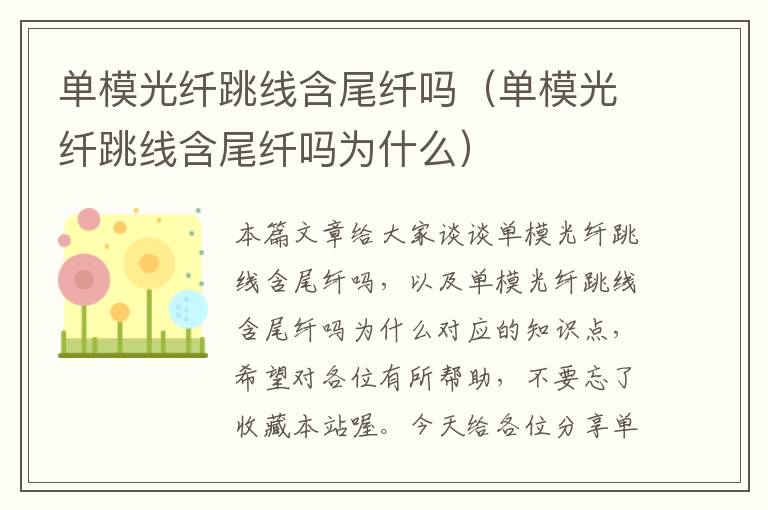 单模光纤跳线含尾纤吗(单模光纤跳线含尾纤吗为什么)