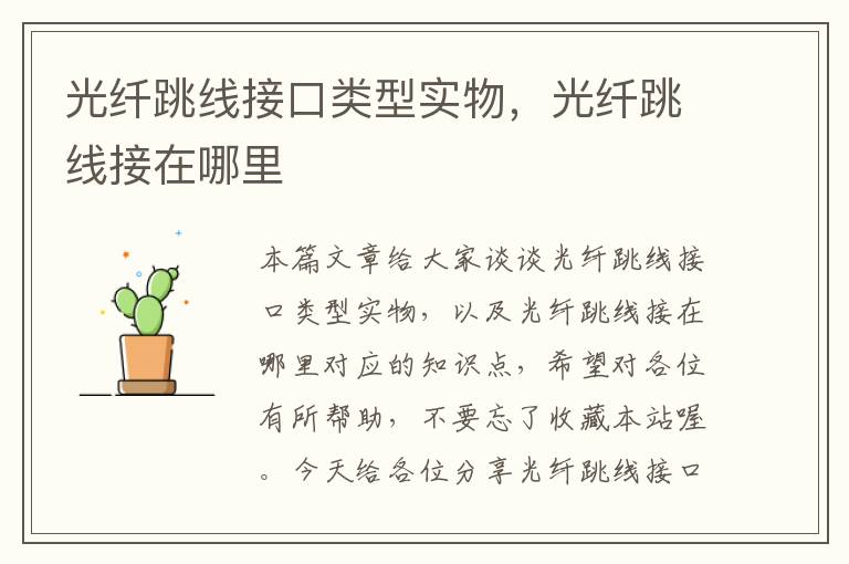 光纤跳线接口类型实物,光纤跳线接在哪里