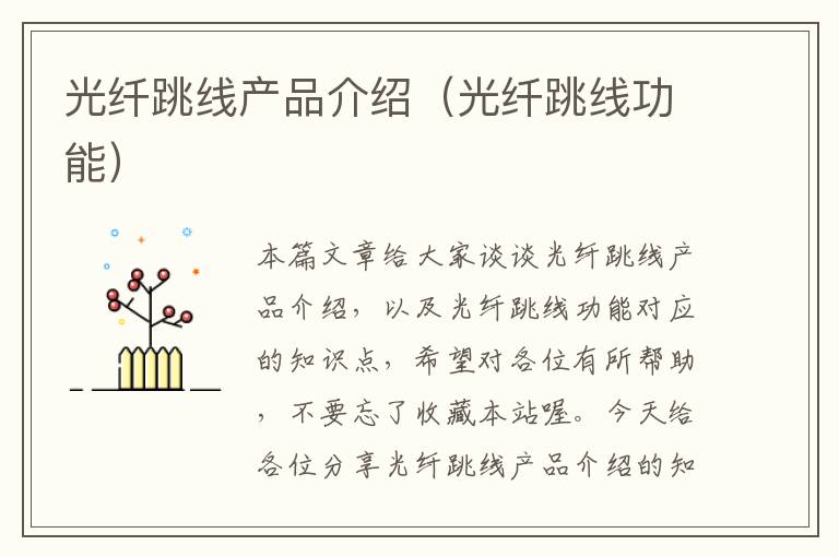 光纤跳线产品介绍(光纤跳线功能)
