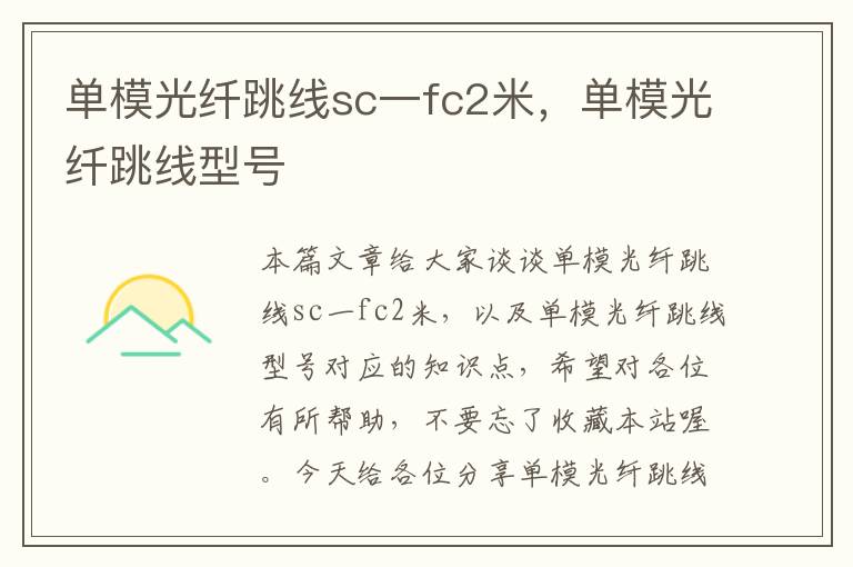 单模光纤跳线sc一fc2米,单模光纤跳线型号