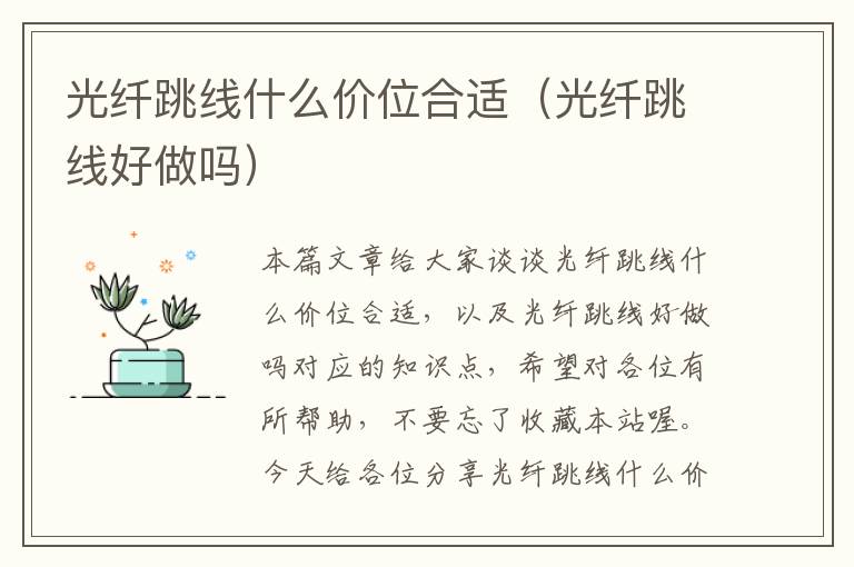 光纤跳线什么价位合适(光纤跳线好做吗)